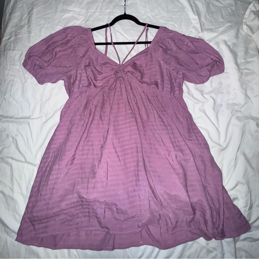 Dusty Pink Short Puff Sleeve Dress